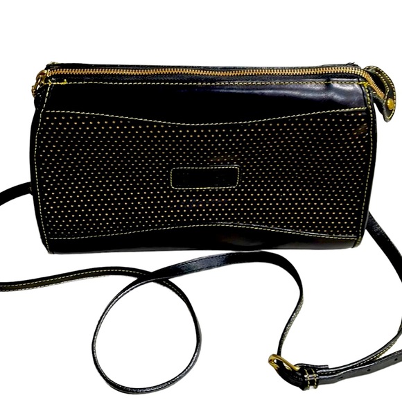 Dooney & Bourke All Leather Black & Gold Polka Dot Design Crossb… - Picture 3 of 15